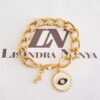 Conjunto 4 Pulseiras Elos Largos Banho Ouro Olho Grego Fecho Mosquete