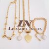Conjunto Dourado 3 Colares + 1 Pulseira Corrente Aço Banho Ouro Pingentes Corações Fecho Mosquete