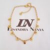 Colar Choker Dourado Corrente Aço Banho Ouro Elo Português-130 Pingentes Corações Fecho Mosquete 35cm