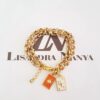 Conjunto Dourado Colar Corrente Aço Banho Ouro Elo Português-106 + 3 Pulseiras Douradas