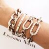 Conjunto 4 Pulseiras Prateadas Corrente Metal c/ Banho Elos Gigantes Fecho Mosquete 18cm