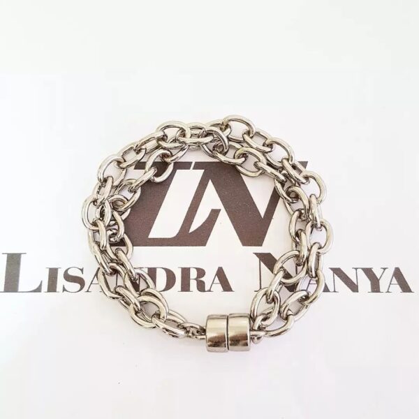 Conjunto Prateado 4 Pulseiras Corrente Aço c/ Banho Elo Grande Fecho Mosquete