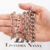 Conjunto Prateado 4 Pulseiras Corrente Aço c/ Banho Elo Grande Fecho Mosquete