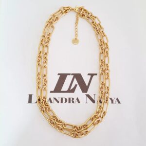 Colar Médio Dourado Corrente Aço Banho Ouro 2 Voltas Elo Alternado-413 Sem Pingente Fecho Mosquete 44cm