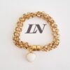 Conjunto Pulseira e Colar Pingente Coração Quartzo Branco Banho Ouro Elo Português