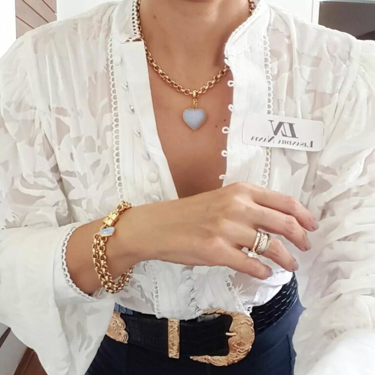 Conjunto Combinado Coração Pedra da Lua Branca Banho Ouro Pulseira + Colar