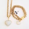 8731b Conjunto Combinado Coração Pedra da Lua Branca Banho Ouro Pulseira + Colar