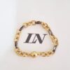 Pulseira Combinada Dourado c/ Grafite Corrente Aço Banho Ouro Elo Cadeado-22 Fecho Ímã 18cm