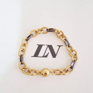Pulseira Combinada Dourado c/ Grafite Corrente Aço Banho Ouro Elo Cadeado-22 Fecho Ímã 18cm