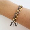 Pulseira Combinada Dourado c/ Grafite Corrente Aço Banho Ouro 2 Voltas Elo Losango-202 Fecho Ímã 18cm