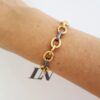 Pulseira Combinada Dourado c/ Grafite Corrente Aço Banho Ouro Elo Cadeado-22 Fecho Ímã 18cm