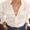 Conjunto Dourado 2 Colares Dourados Curto Corrente Aço Banho Ouro Elo Português-130 Pingente Branco