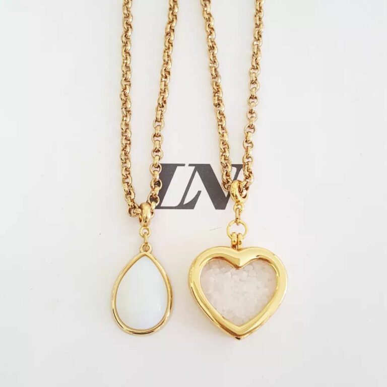 Conjunto Dourado 2 Colares Dourados Curto Corrente Aço Banho Ouro Elo Português-130 Pingente Branco