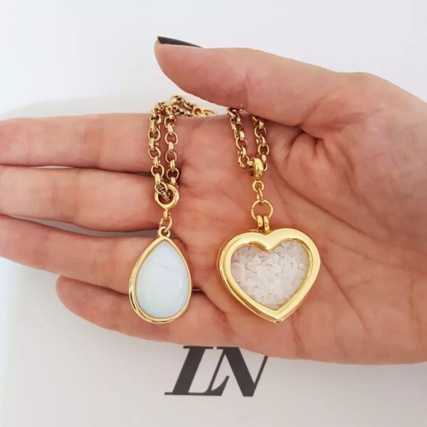 Conjunto Dourado 2 Colares Dourados Curto Corrente Aço Banho Ouro Elo Português-130 Pingente Branco