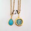 Conjunto Dourado 2 Colares Dourados Curto Corrente Aço Banho Ouro Elo Português-218 Pingente Azul
