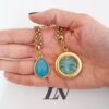 Conjunto Dourado 2 Colares Dourados Curto Corrente Aço Banho Ouro Elo Português-218 Pingente Azul