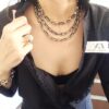 Colar Choker Elo Intercalado Bicolor Prateado e Grafite Corrente