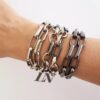 Pulseira Grafite Corrente Aço 2 Voltas Banho Verniz Elo Retangular-24 Fecho Ímã 18cm