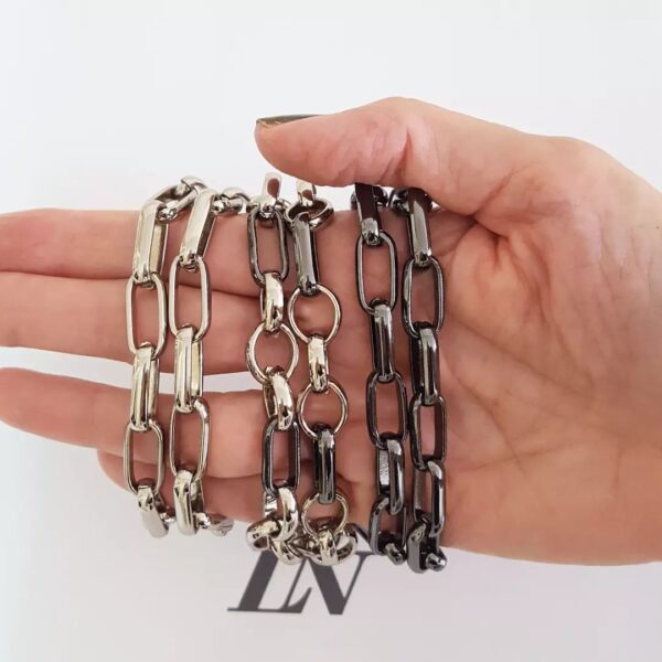 8738d Conjunto 3 Colares Combinação Bicolor Prateado e Gratife Elos Português e Retangular