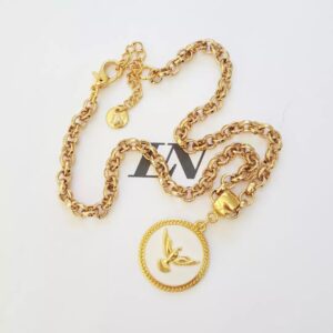 Colar Pingente Pombinha da Paz Banho Ouro Detalhe Branco Elo Português-106