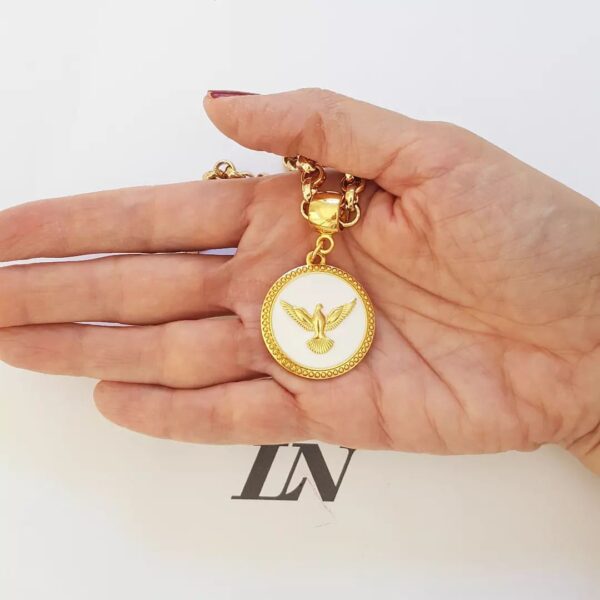 Pulseira Pombinha da Paz Banho Ouro Detalhe Branco Elo Português-106