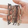 Conjunto 4 Pulseiras Prateada e Grafite Correntes em Metal Elo Oval Banho Verniz Fecho Ímã