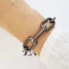 Pulseira Grafite Básica Tradicional Corrente Metal Banho Verniz Elo Oval Gigante 18cm