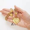 Conjunto Dourado Pulseira 18cm + Colar Curto 40cm Corrente Aço Banho Ouro Elo Retangular-129 Pingente Coração