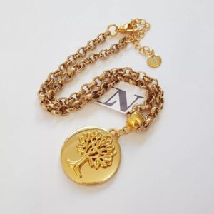 Colar Mandala Árvore da Vida/Família Banho Ouro elo Português-106