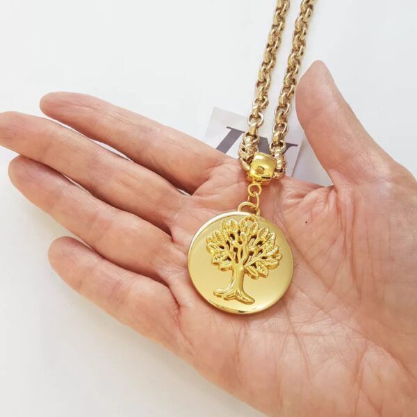 Conjunto Medalha Árvore da Vida/Família Banho Ouro Colar + Pulseira
