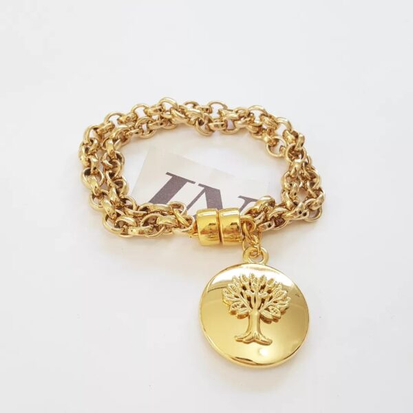 Conjunto Dourado Árvore da Vida Mandala 28mm Alto Relevo Colar