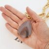 Colar Dourado Curto (40cm) Corrente Metal Banho Ouro Elo Oval Largo Pingente Removível Pedra Mineral Ágata Gota Mesclada Cravejada