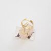 Anel Dourado Regulável Aberto Metal Banho Ouro Pedra Mineral Natural Cravejada Quartzo Rosa