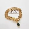 8791c Pulseira Dourada Corrente Aço Banho Ouro Elo Português-106 Pingente Mini Pedra Mineral Lapidada Quartzo Verde 18cm