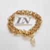 Pulseira Dourada Corrente Aço Banho Ouro Elo Português-106 Pingente Mini Pedra Mineral Lapidada Cristal Transparente 18cm