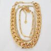 Conjunto Dourado Metal Banho Ouro 3 Colares Fecho Mosquete + 2 Pulseiras