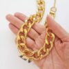 8793f Colar Dourado Médio Banho Ouro Corrente Metal Elo Grumet Grande Desconectável Fecho Mosquete 38cm