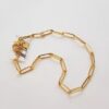 Colar Dourado Choker Corrente Aço Banho Ouro Elo Oval Longo-424 Fecho Mosquete 35cm