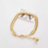 Pulseira Dourada Banho Ouro Corrente Elo Serpente Metal Tombak Fecho Mosquete 15cm + 4cm extensão