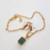 Conjunto Dourado Banho Ouro Pedra Verde Colar Corrente Aço + Anel Dourado Regulável Coração Verde
