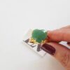 Conjunto Dourado Banho Ouro Pedra Verde Colar Corrente Aço + Anel Dourado Regulável Coração Verde
