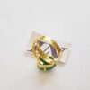 8807m Anel Dourado Regulável Banho Ouro Pedra Mineral Lapidada Quartzo Verde Formato Coração Pequeno