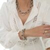 Pulseira Prateada Elos Redondos Gigantes Corrente Aço Banho Galvânico