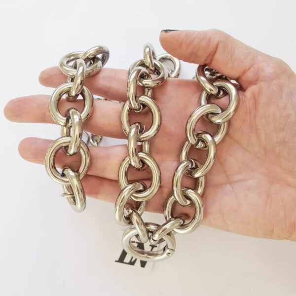 8819e Conjunto Prateado Colar + Pulseira Elos Redondos Gigantes Combinando