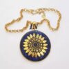 Colar Tibetano Caquinho Azul Corrente Aço Banho Ouro Elo Português-106