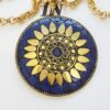 Colar Tibetano Caquinho Azul Corrente Aço Banho Ouro Elo Português-106