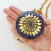 Colar Tibetano Caquinho Azul Corrente Aço Banho Ouro Elo Português-106