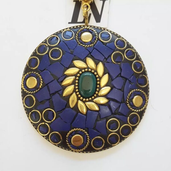 8834b Colar Tibetano Caquinho Azul Corrente Aço Banho Ouro Elo Português-106