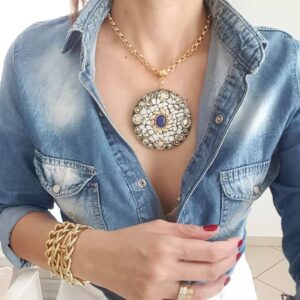 8838 Colar Tibetano Caquinho Branco Corrente Aço Banho Ouro Elo Português-106