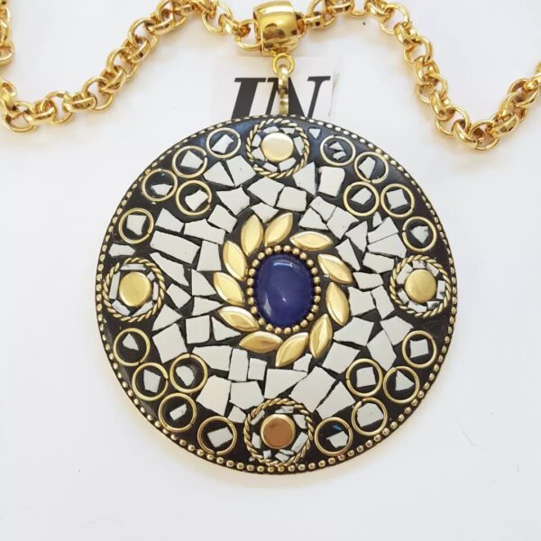 8838b Colar Tibetano Caquinho Branco Corrente Aço Banho Ouro Elo Português-106